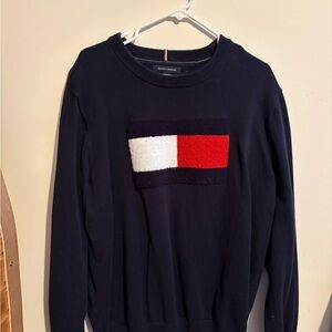 Tommy Hilfiger Men's Sweater in Navy with Red and White Logo